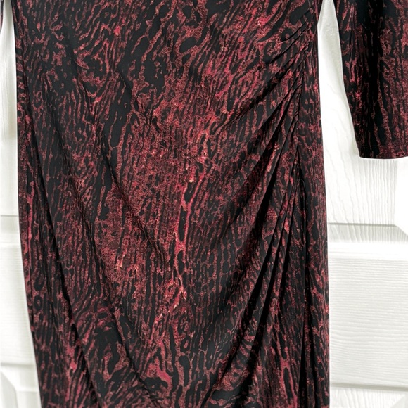 NWOT LAUREN RALPH LAUREN V NECK WRAP STYLE LONG SLEEVE BLACK/WINE DRESS SZ. 8 - Picture 2 of 13